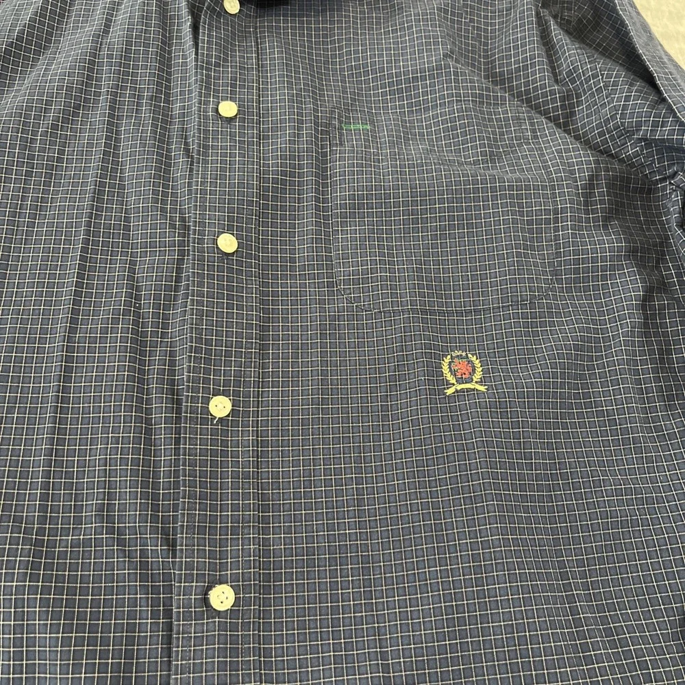 Tommy Hilfiger Long Sleeve Men's Large L Shirt Blue Plaid Button Up Shirt‎